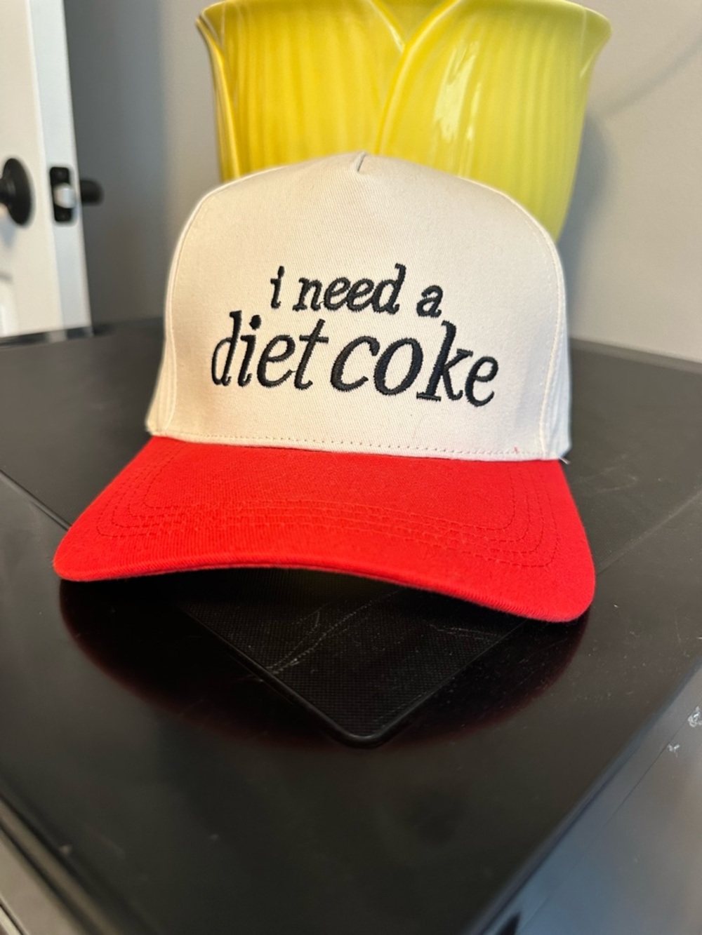 Cream and Red 'I Need a Diet Coke' Trucker Hat